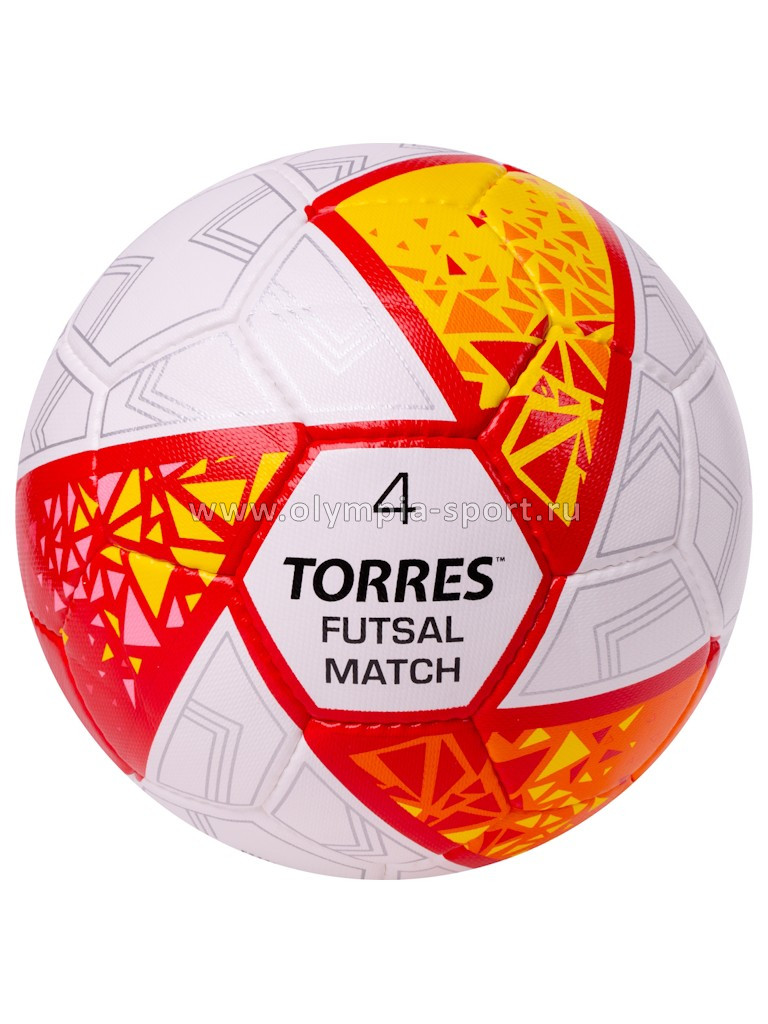 Мяч футзальный TORRES Futsal Match р.4 ПУ бело-крас-жел