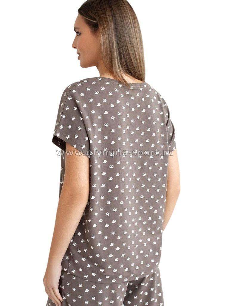 Футболка женская Vilatte D49.153 кофе-белый лапы