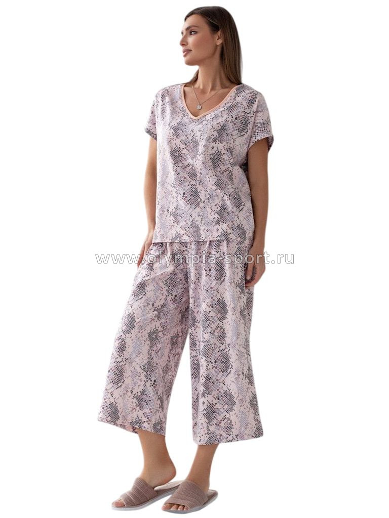 Футболка женская Vilatte D49.153 кофейно-пудровый питон