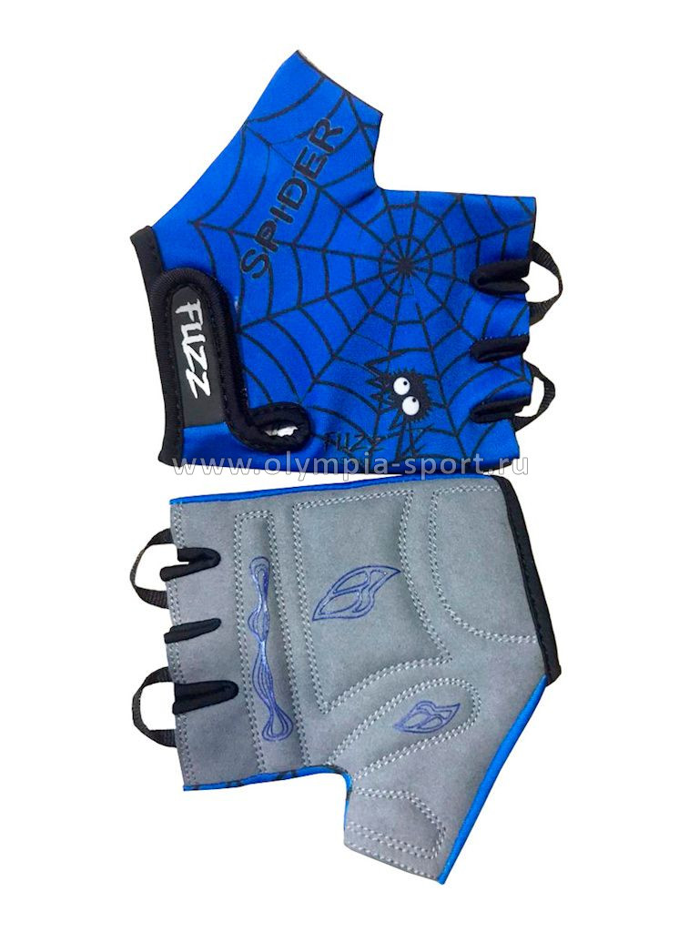 Велоперчатки Fuzz Spider детские синий-ч. 6/M (4-6 лет) лайкра, GRIP GEL, с петельками, на липучке